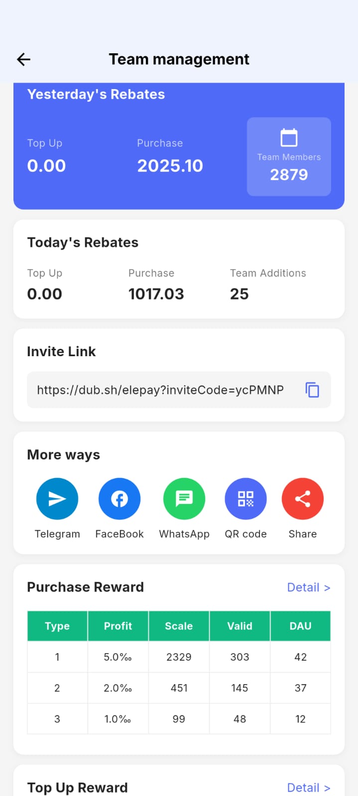 Elepay App features and information screen